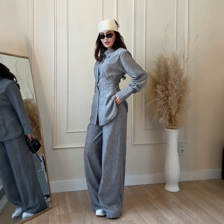 Women's Lightweight Linen Loungewear Set with Oversized Shirt and Wide Leg Pants Amarae
