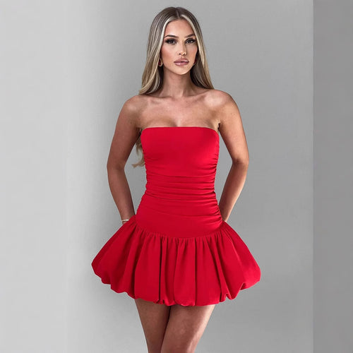 Women's fitted, strapless mini dress with ruffles and elastic waistband Amarae