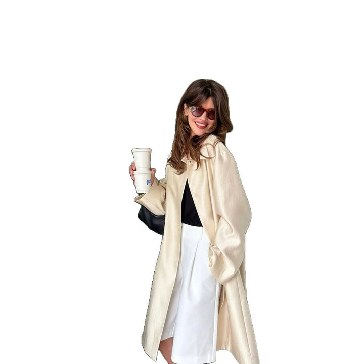 Women Lightweight Satin-Effect Long Coat with Boxy Oversize Silhouette Amarae