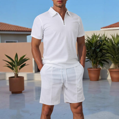 Men's Short Sleeve Sport Polo with Zip and Matching Shorts Amarae