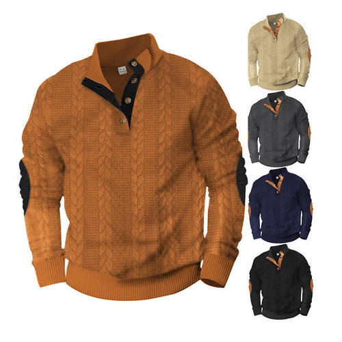 Men's knitted sweater with textured cable pattern and short button details Amarae
