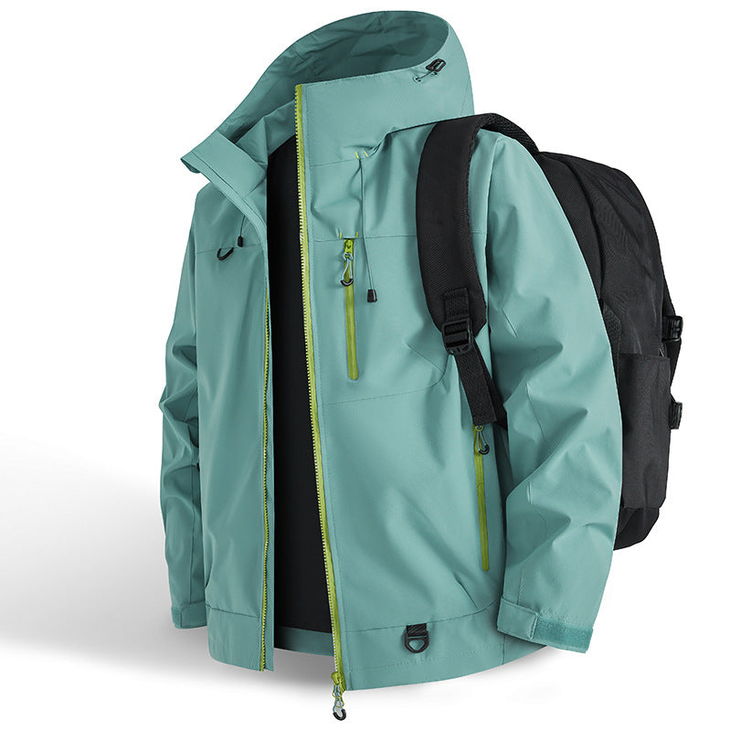 Outdoor technical jacket for women with waterproof material and adjustable hood system Lune London