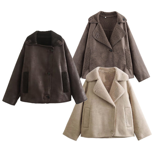 Faux fur jacket for women with an elegant collar and practical pockets Amarae