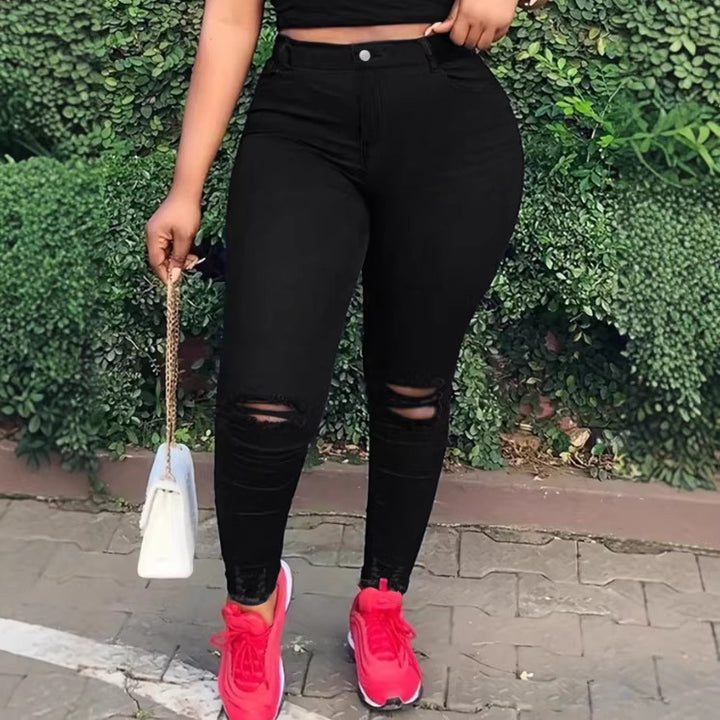 Women high-waisted body-shaping skinny jeans with knee rips and butt-lifting waistband Amarae