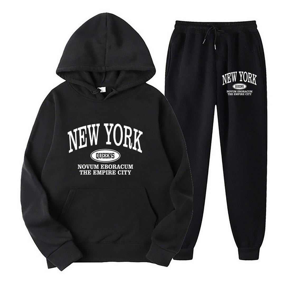 Women's Sporty Hooded Set with Large New York Print Chic & Stil