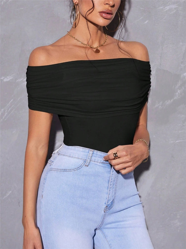 Ladies Off-shoulder Bodysuit with Modern Ruching Lune London