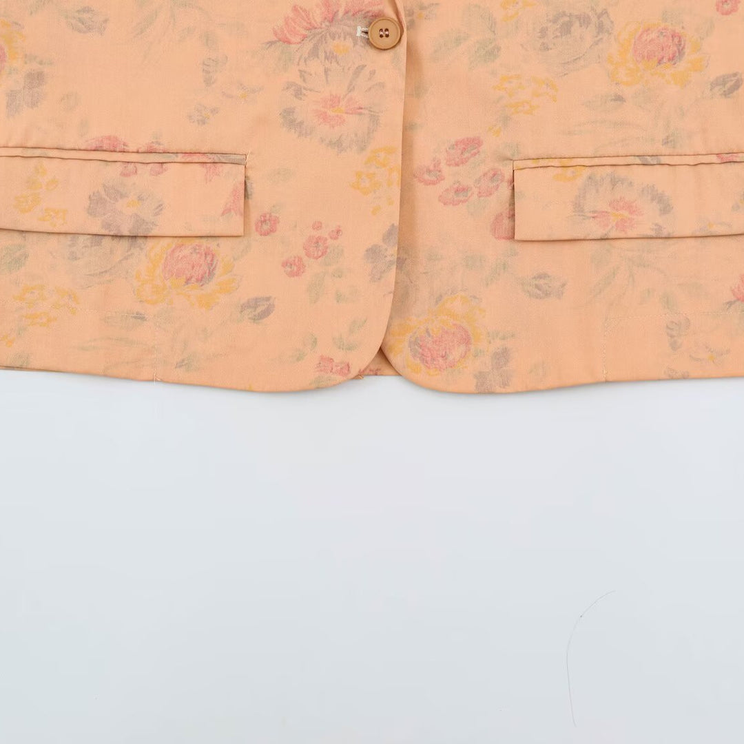 Women's Lightweight Blazer with Floral Allover Print and Boxy Cropped Silhouette