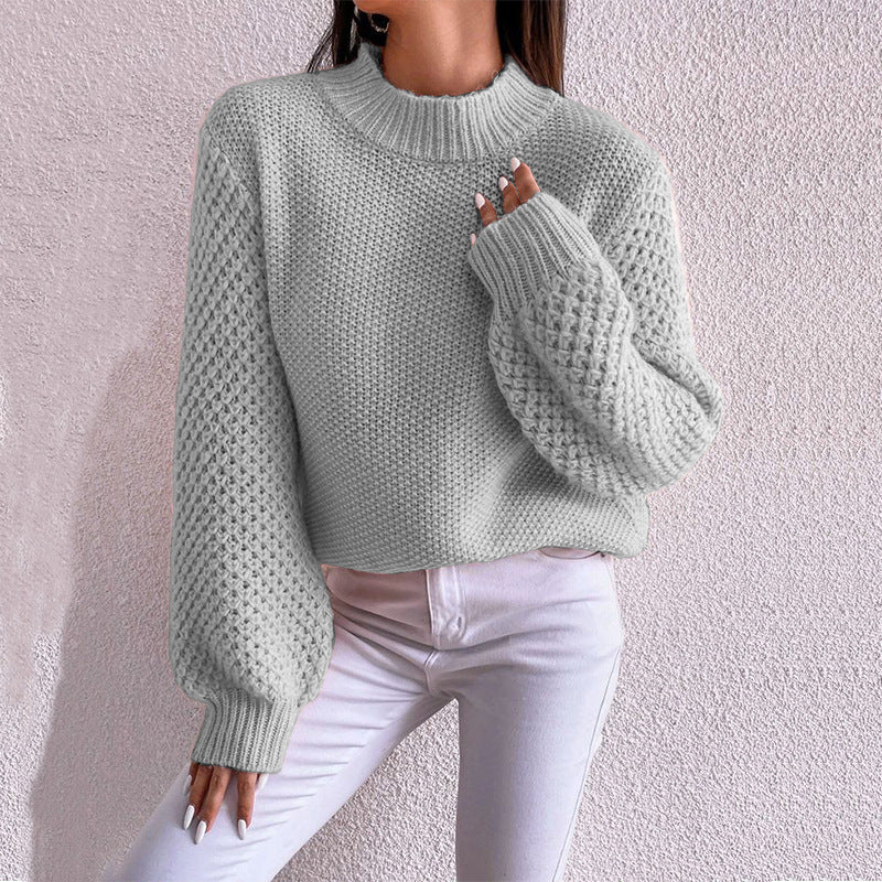 Oversized cozy pullover for women with structured pattern and turtleneck Lune London