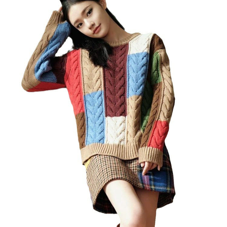 Pull en tricot épais pour femmes avec un motif patchwork accrocheur Chic & Stil