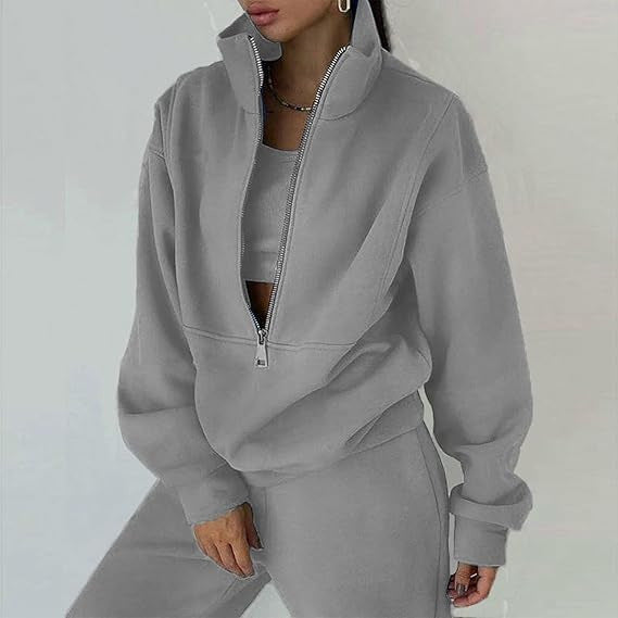Pull en polaire doux pour dames avec col haut et fermeture éclair Chic & Stil