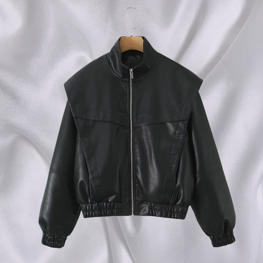 Elegant faux leather jacket for women with high collar Lune London