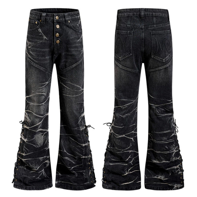 Women's high-waisted flared jeans with button fly and side lacing Amarae