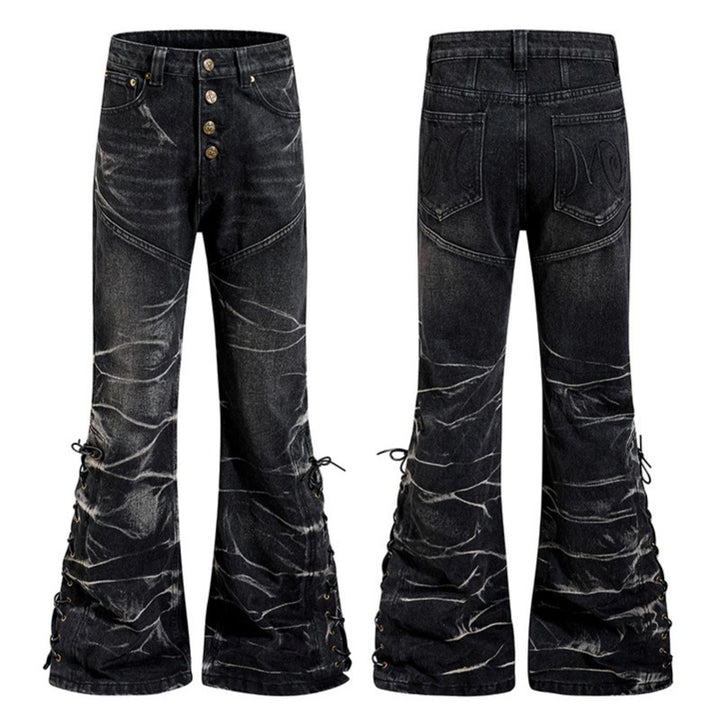 Women's high-waisted flared jeans with button fly and side lacing Amarae