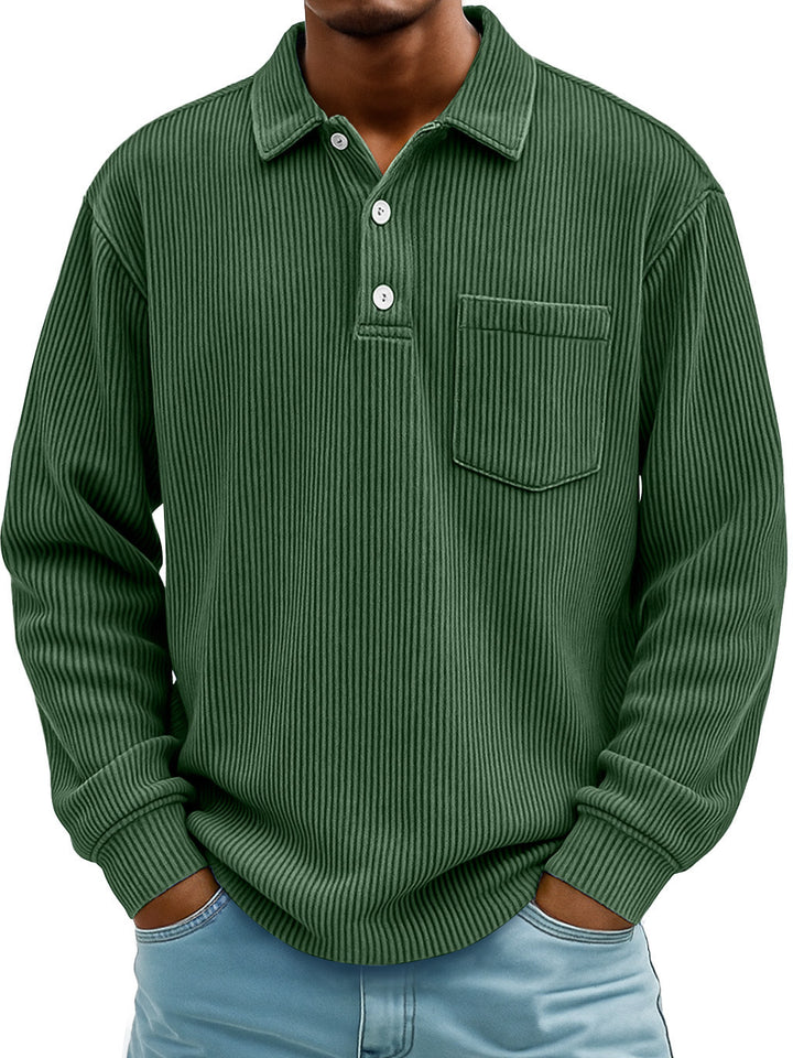 Men's Long Sleeve Casual Polo in Textured Fabric Lune London