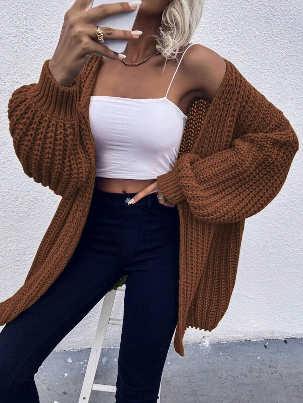 Ladies Open Knit Cardigan with Voluminous Sleeves and a Textured Structure Lune London