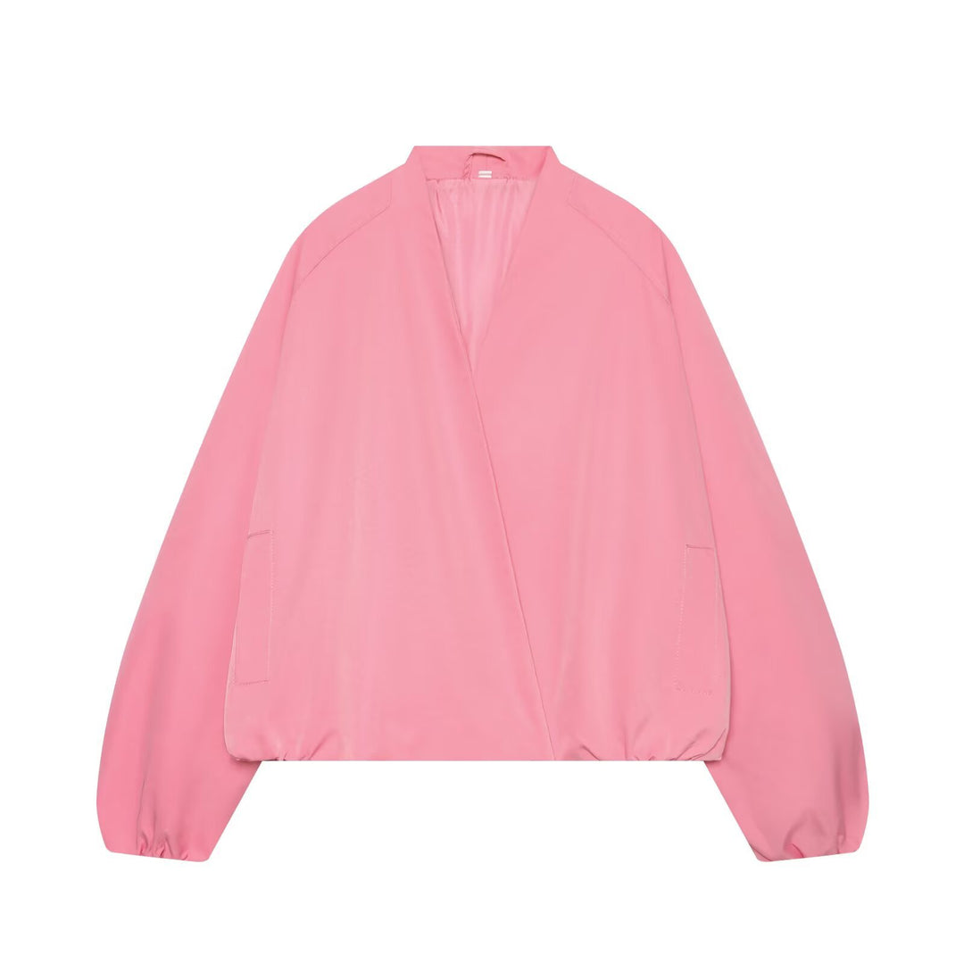 Ladies Lightweight Cropped Bomber Jacket in Oversized Look with Open Shawl Collar Amarae