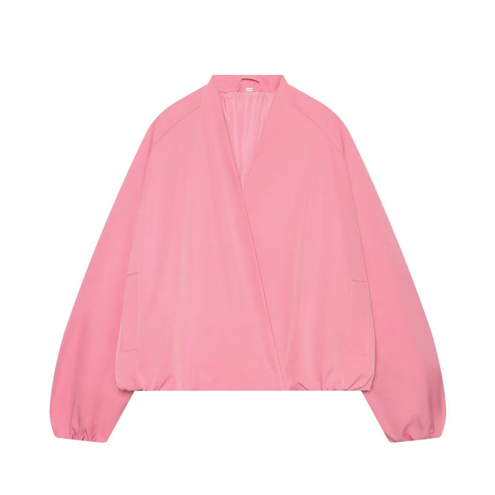 Ladies Lightweight Cropped Bomber Jacket in Oversized Look with Open Shawl Collar Amarae