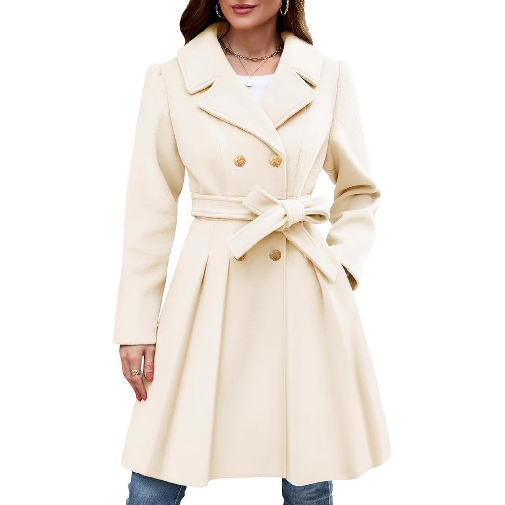 Wrap coat for women in classic style with double-breasted buttons and belt Lune London