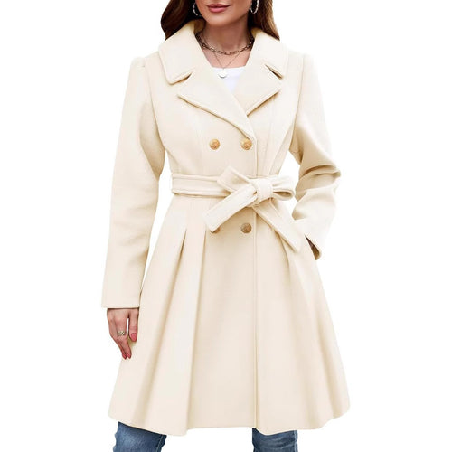 Wrap coat for women in classic style with double-breasted buttons and belt Amarae