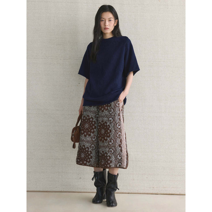 Women's Quilted High-Waist Culotte Shorts with Bandana Print and Elastic Waistband Amarae