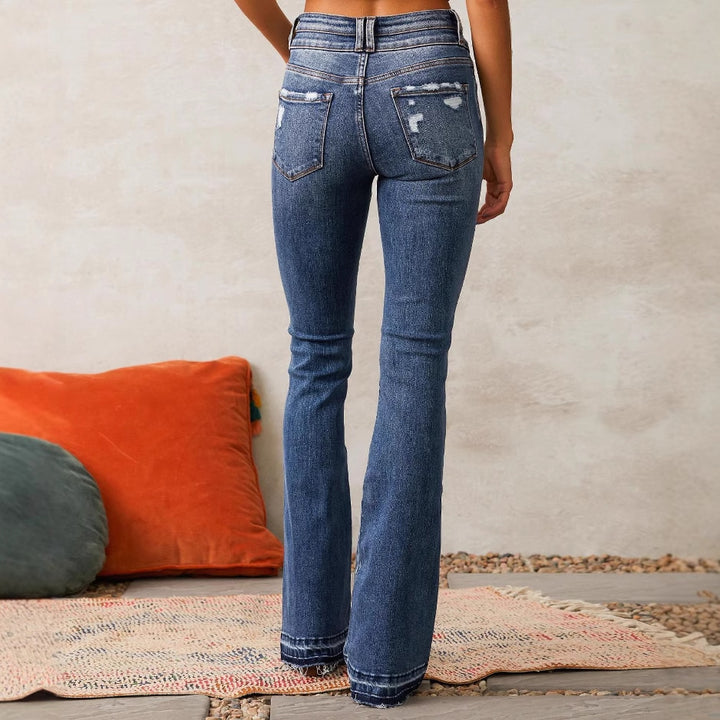 High Waist Bootcut Jeans for Women with Authentic Distressed Details Lune London