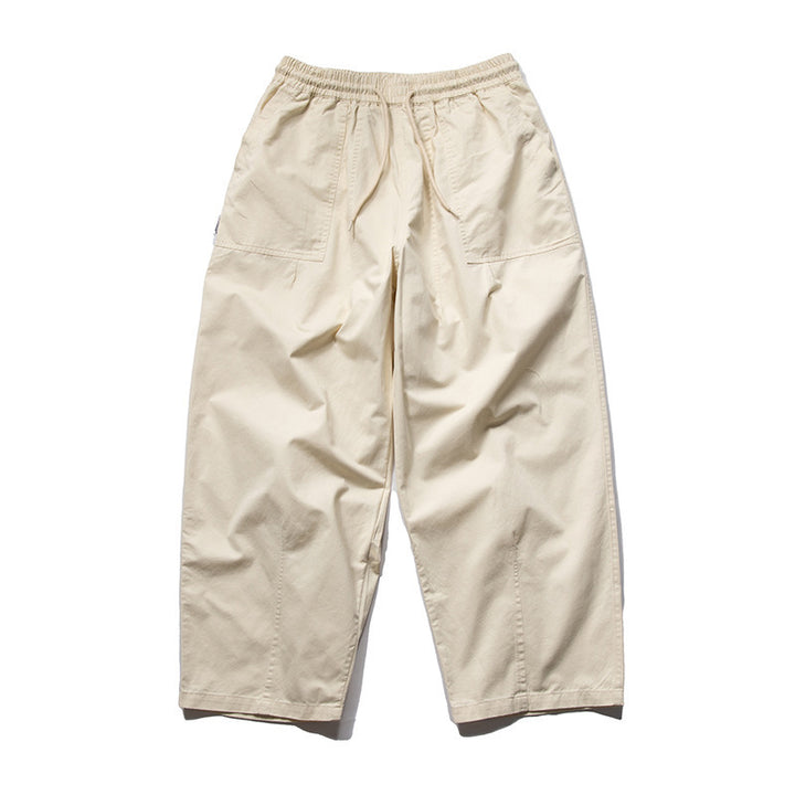 Men's Wide Relaxed Cargo Pants with Elastic Drawstring Waistband and Patch Pockets Amarae