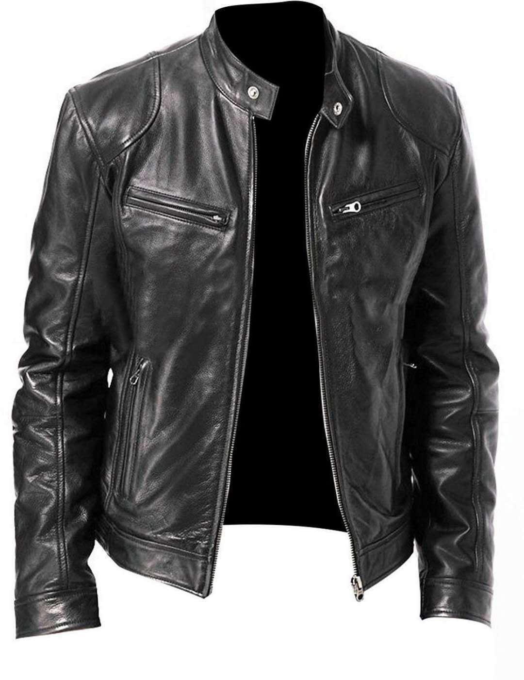 Men's vegan leather blazer with stand-up collar