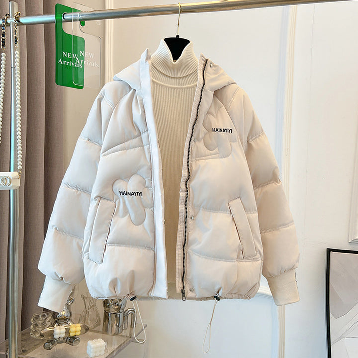 Trendy short down jacket for women with hood and practical pockets Amarae
