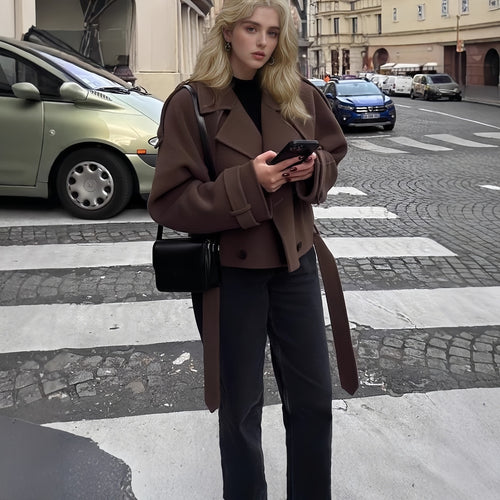 Trendy short coat for women with wide collar and oversized cut Amarae
