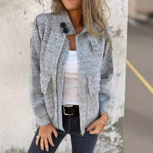 Women's soft cardigan with thermal insulating collar and patch pockets Amarae