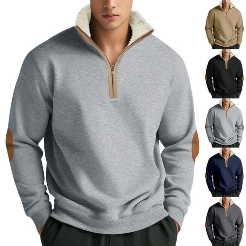 Men Fleece Sweater with High Neck and Chic Contrast Details