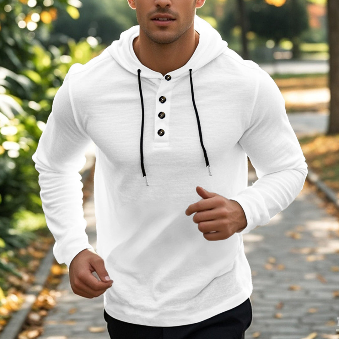Men's sporty hoodie t-shirt with button placket Amarae