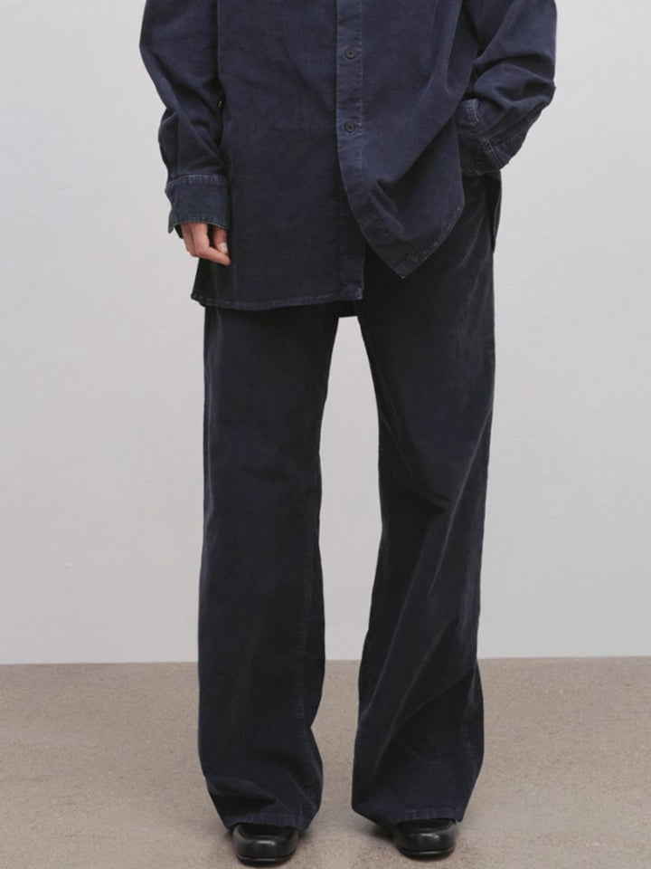Pantalons en velours côtelé décontractés pour femmes à jambes larges Chic & Stil