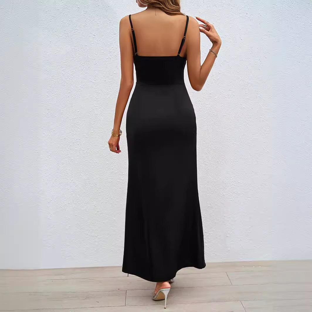 Women's Luxurious Evening Dress with Deep Slit and Adjustable Straps Lune London