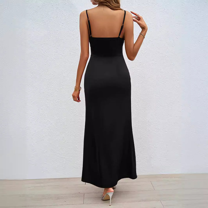 Women's Luxurious Evening Dress with Deep Slit and Adjustable Straps Lune London