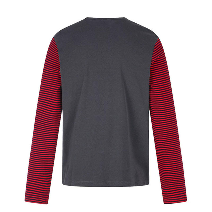 Men's Long Sleeve Shirt with Contrast Stripe Sleeves and Large Lip Statement Print Amarae
