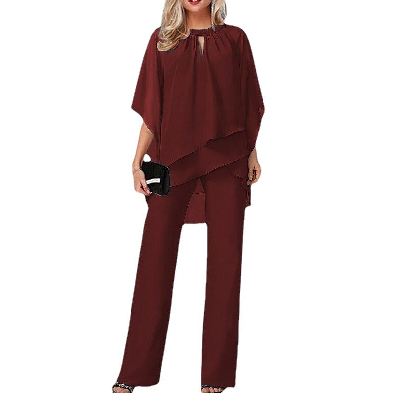 Ladies Elegant Chic Cape Jumpsuit Set