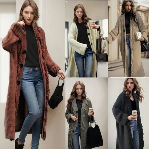Ladies chunky knit cardigan with fringes Amarae