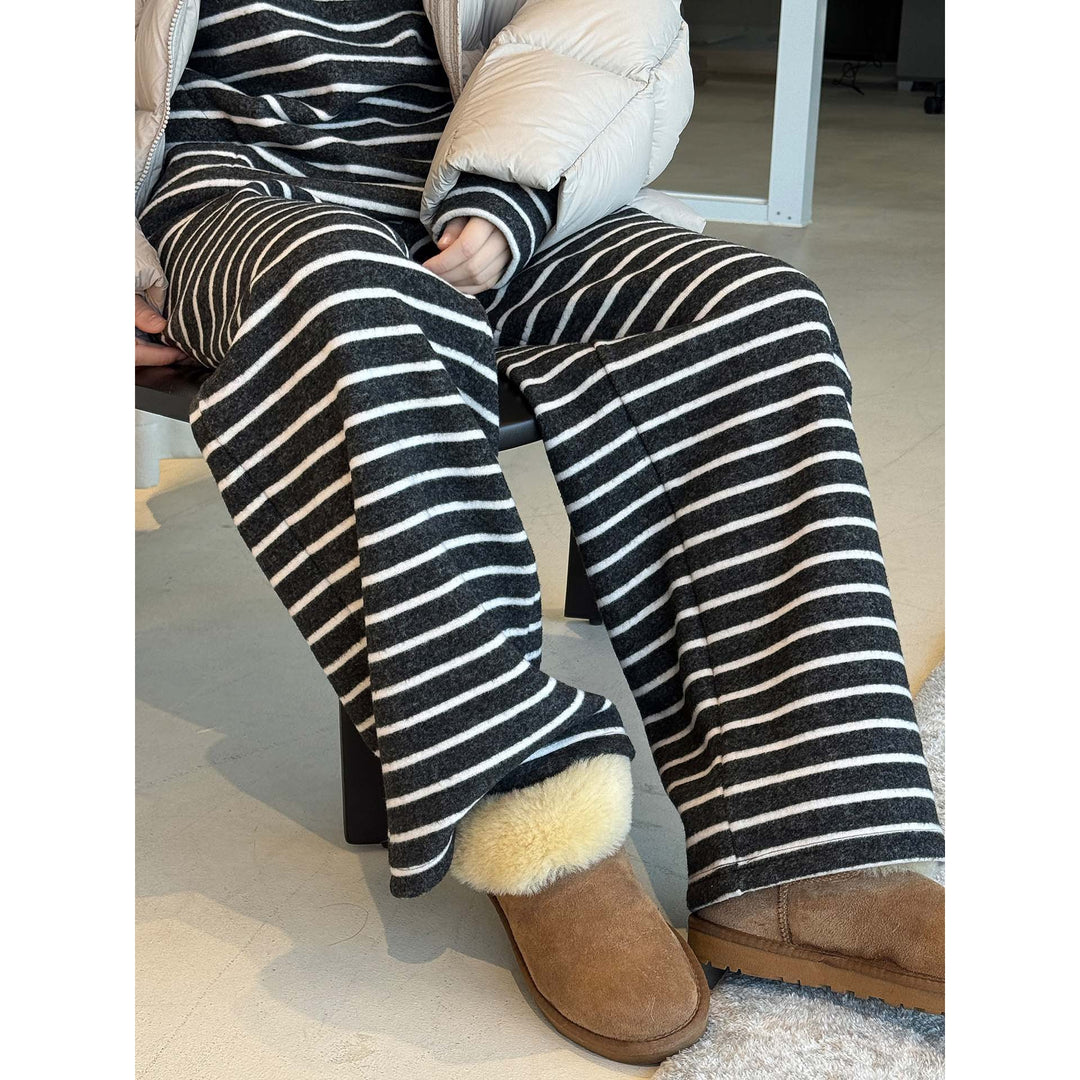Women Striped Lounge Pants with High Waist, Drawstring and Wide Palazzo Cut Amarae