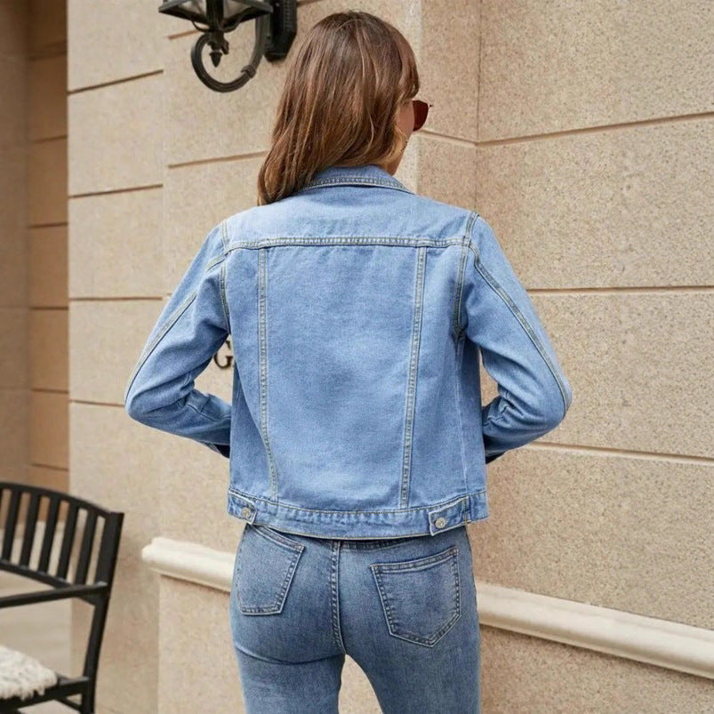 Ladies short-cut tailored denim jacket in trucker style Amarae