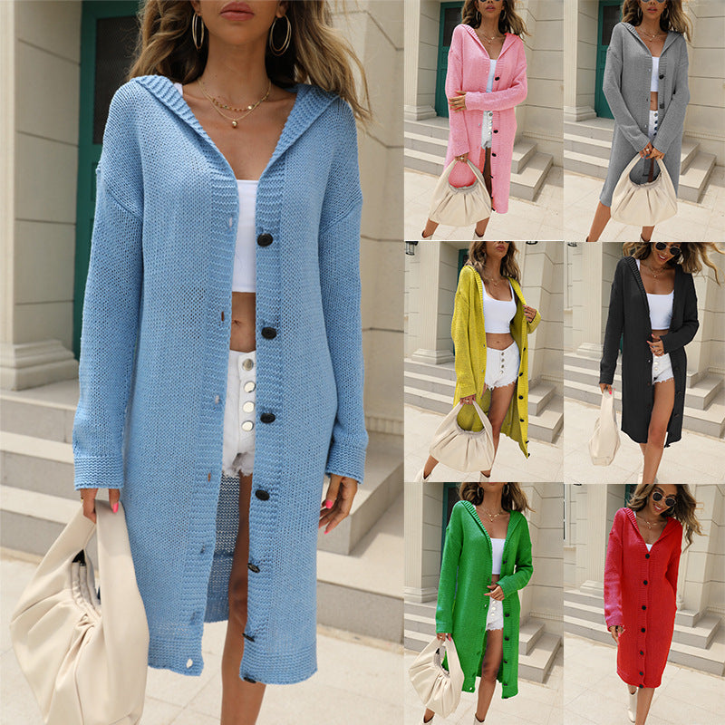 Lady Large Knit Hoodie with Elegant Button Details Amarae