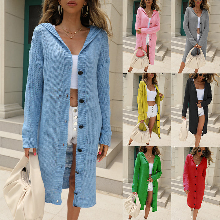 Lady Large Knit Hoodie with Elegant Button Details Amarae