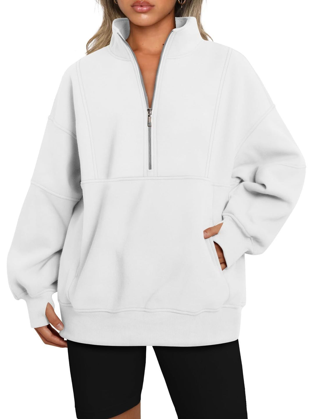 Sporty hoodie top for women with high collar and zip Lune London