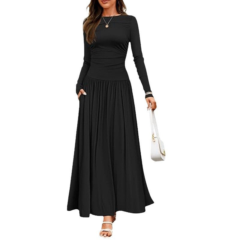 Lune London | Women Long-Sleeve Maxi Dress with Elegant Ruffle Details and Practical Pockets