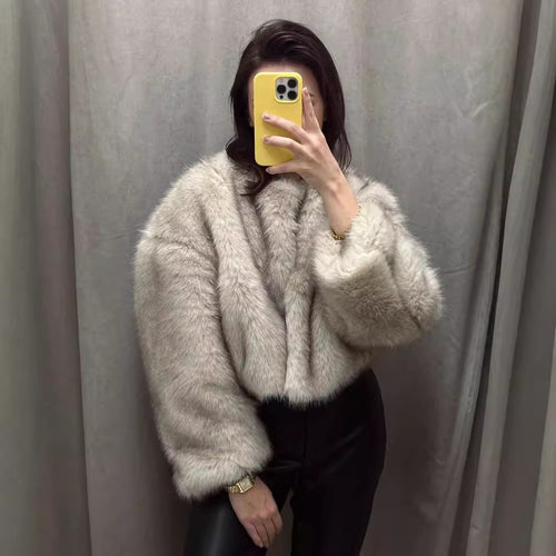 Ladies Cozy Elegant Faux Fur Crop Jacket Amarae