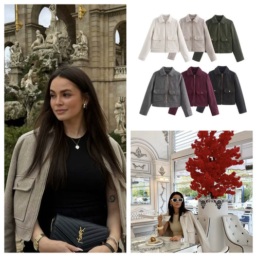 Women's stylish bomber jacket with practical flap pockets Amarae