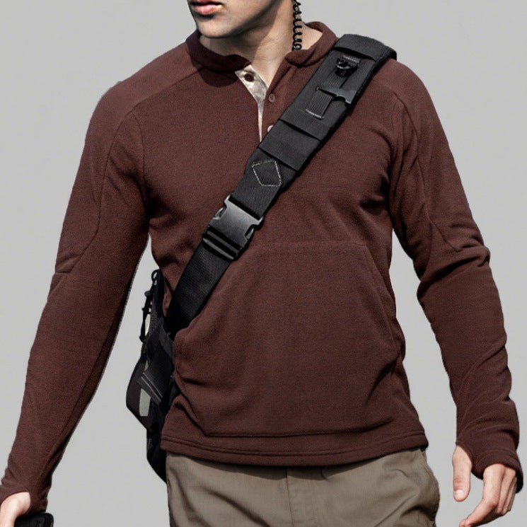 Men's fleece pullover with a stylish high collar and practical buttons Lune London