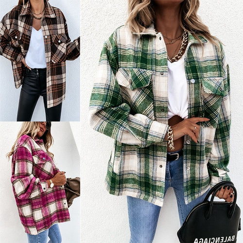 Checked shacket for women in plush fabric Amarae