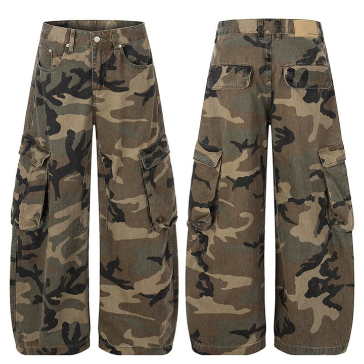 Women's wide cargo pants in camouflage print with multi-pockets Amarae