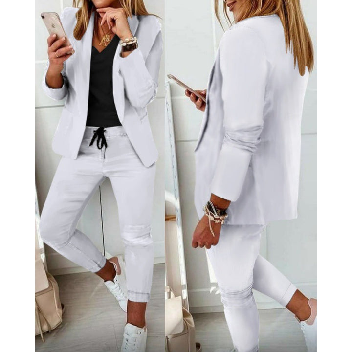Women's Two-Piece Stretch Jersey Blazer Set with Drawstring Jogging Pants Amarae